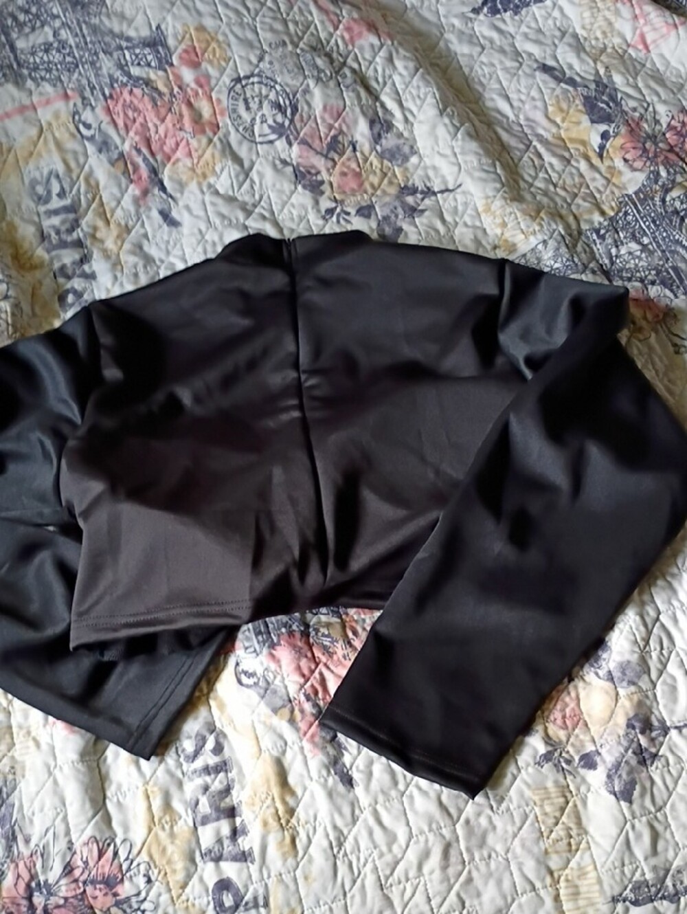Black Faux Leather Crop Long Sleeve Top - Picture 6 of 7